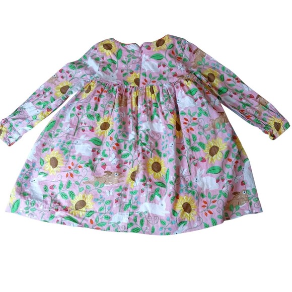 Mini Boden Pink Floral Bunnies Summer Sunflowers Dress Size 2-3Y Embroidered Euc - Picture 11 of 16